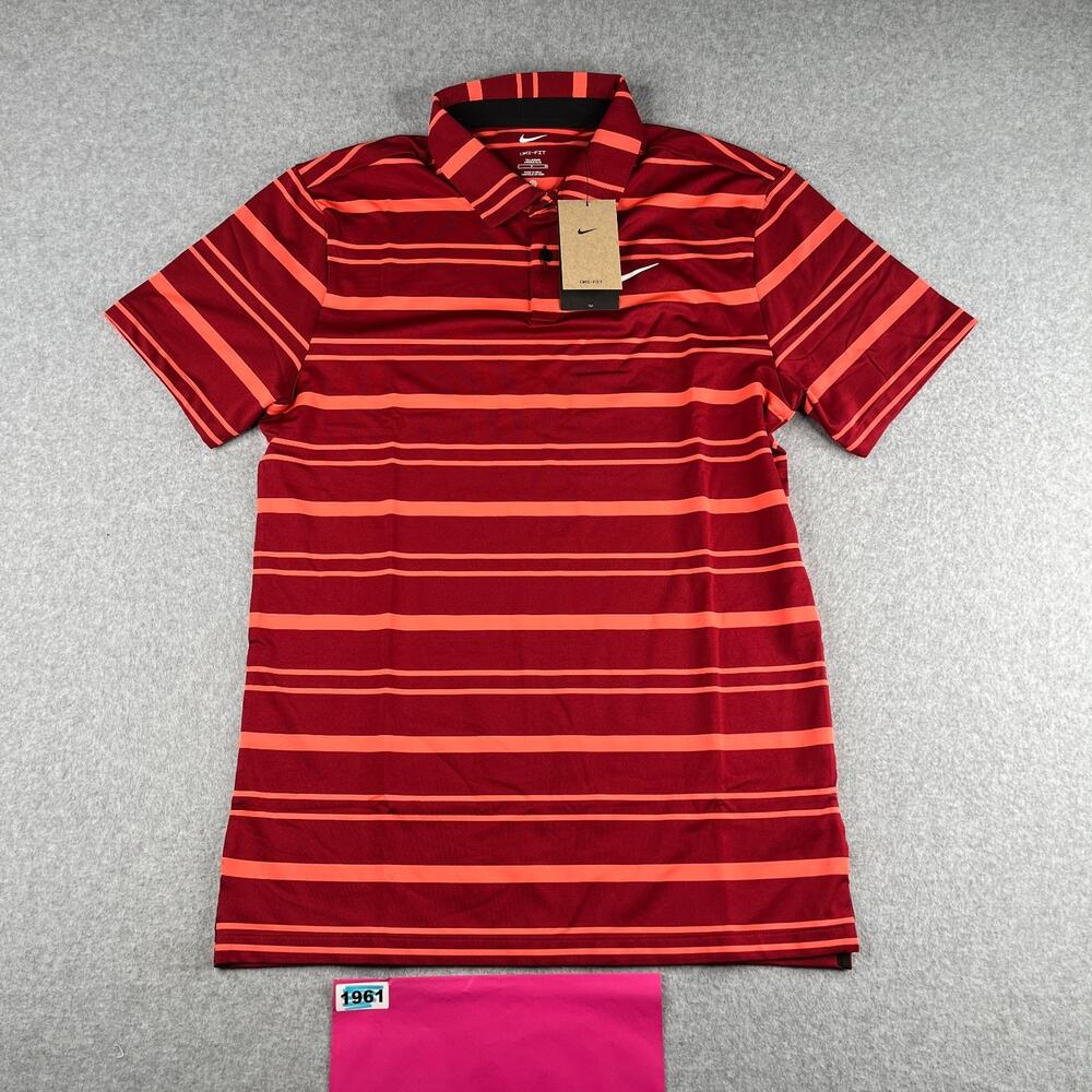 Nike Polo Shirt Small Tall Red Striped Performance Dri Fit Casual Golf Mens New